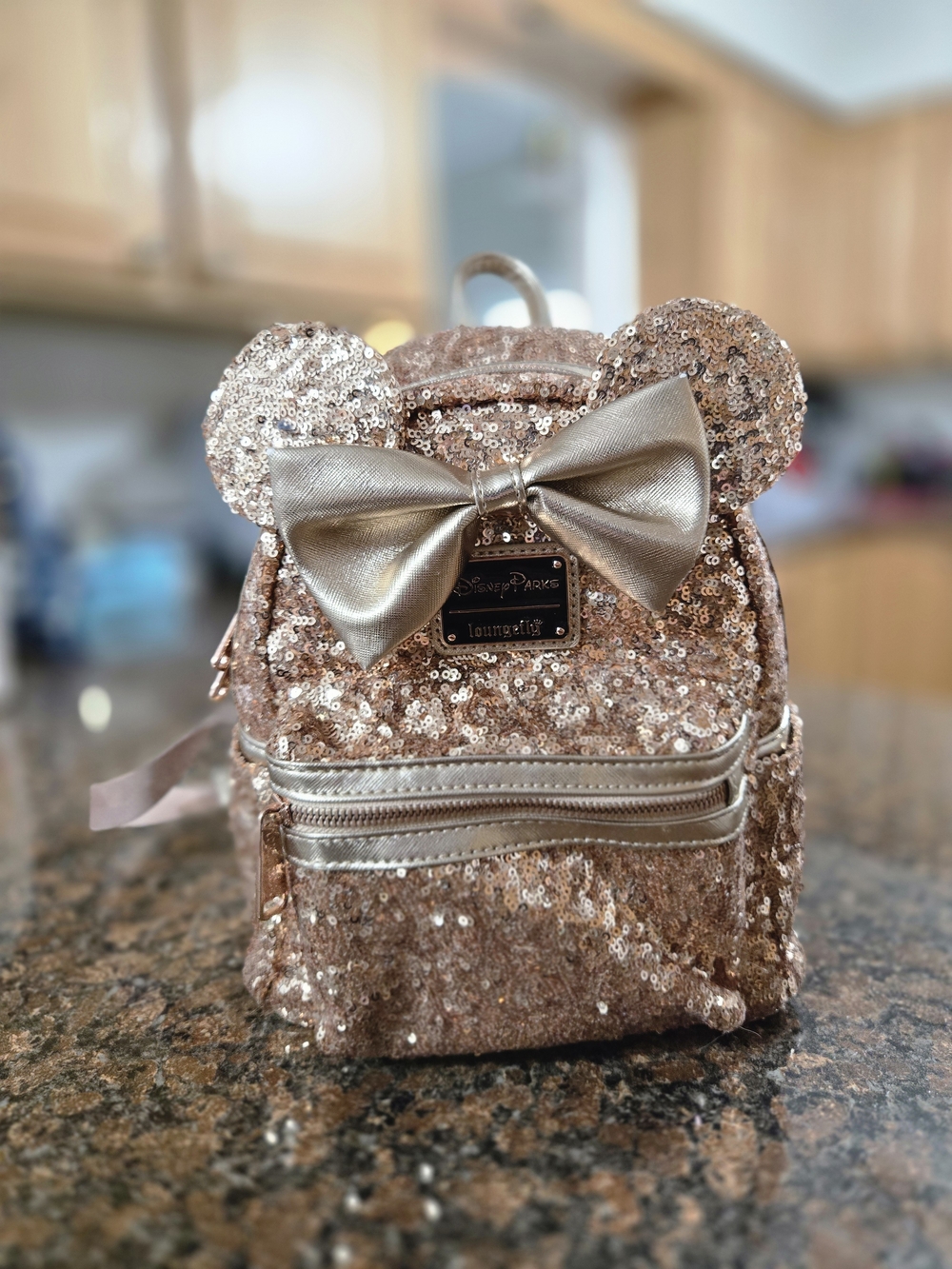 Loungefly Rose Gold Sequin Minnie Ear Mini Backpack